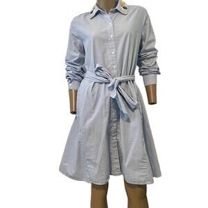 Lord & Taylor medium floral sequin collar belted shirt dress D1 1930